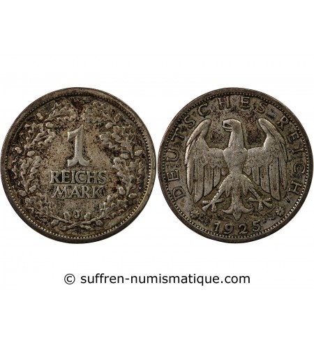 ALLEMAGNE, REPUBLIQUE DE WEIMAR - 1 MARK ARGENT 1925 J HAMBOURG