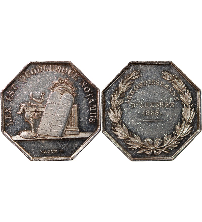 NOTAIRES, AUXERRE – JETON ARGENT poinçon Abeille (1860-1879)