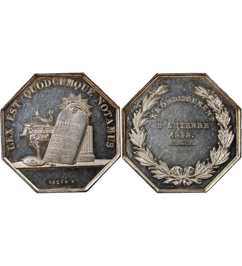 NOTAIRES, AUXERRE – JETON ARGENT poinçon Main (1845-1860)