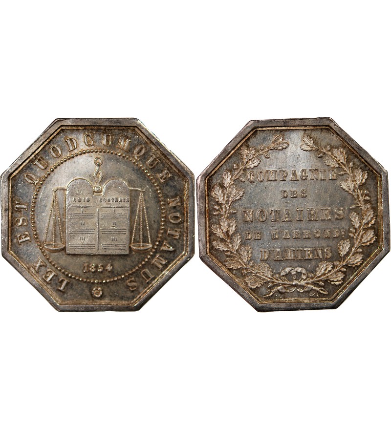 NOTAIRES, AMIENS – JETON ARGENT poinçon Corne (après 1879)