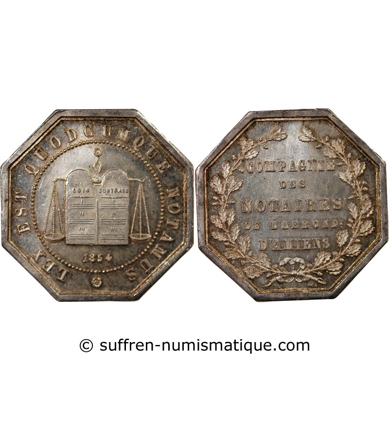 NOTAIRES, AMIENS – JETON ARGENT poinçon Corne (après 1879)