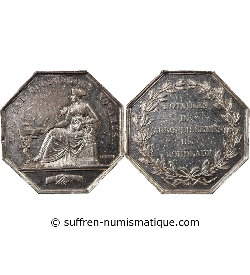 NOTAIRES, BORDEAUX – JETON ARGENT poinçon Abeille (1845-1860)