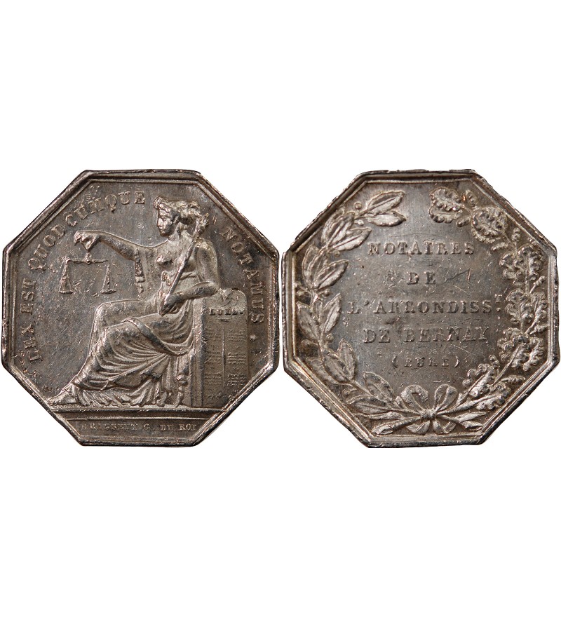 NOTAIRES, BERNAY – JETON ARGENT poinçon Abeille (1845-1860)
