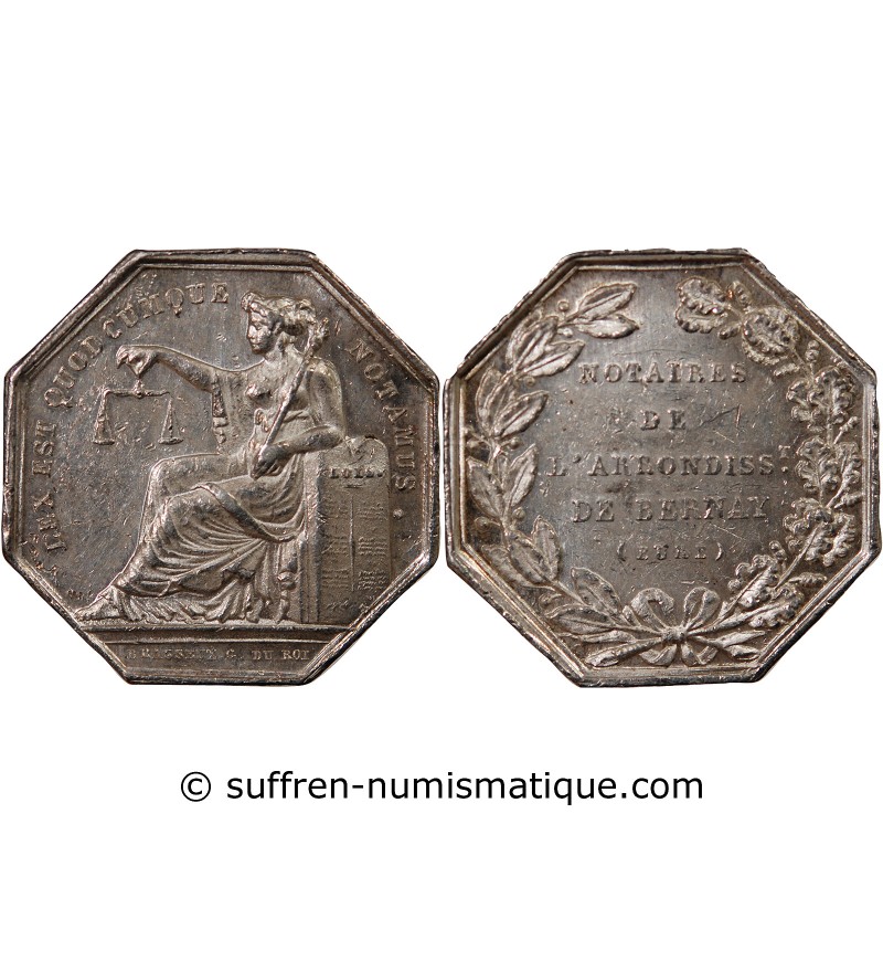 NOTAIRES, BERNAY – JETON ARGENT poinçon Abeille (1845-1860)