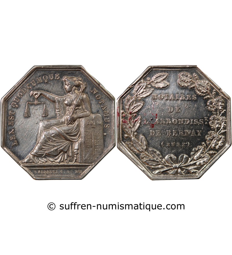 NOTAIRES, BERNAY – JETON ARGENT poinçon Abeille (1845-1860)