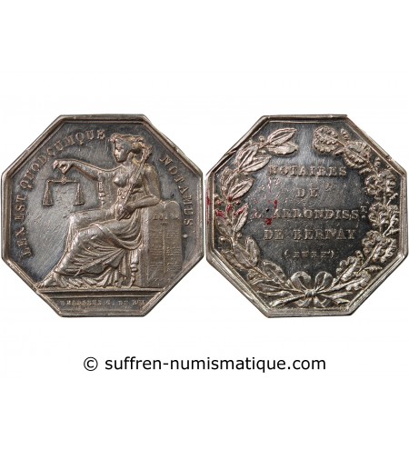 NOTAIRES, BERNAY – JETON ARGENT poinçon Abeille (1845-1860)