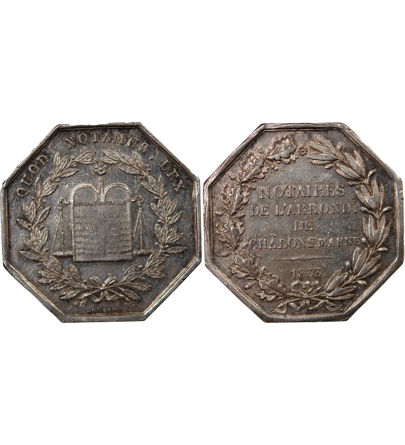 NOTAIRES, CHALONS-SUR-MARNE – JETON ARGENT poinçon Corne (après 1879)
