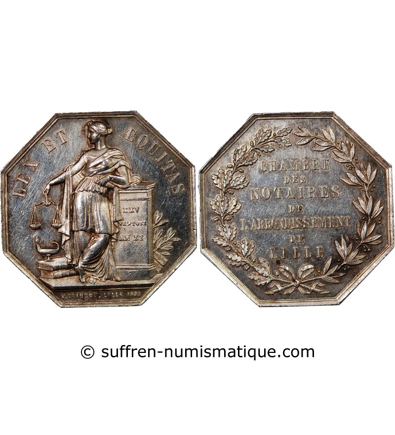 NOTAIRES, LILLE – JETON ARGENT poinçon Corne (après 1879)