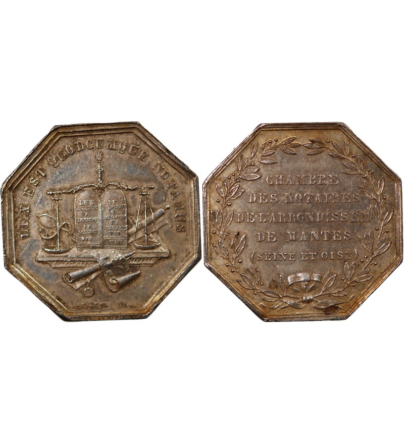 NOTAIRES, MANTES – JETON ARGENT poinçon Abeille (1860-1879)