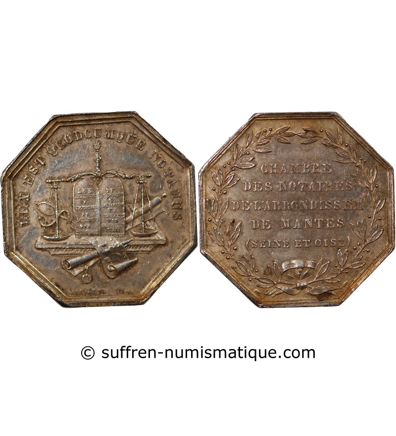 NOTAIRES, MANTES – JETON ARGENT poinçon Abeille (1860-1879)