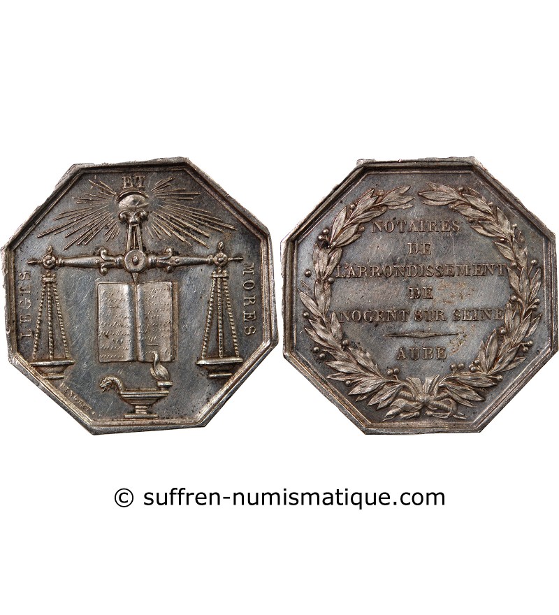 NOTAIRES, NOGENT-SUR-SEINE – JETON ARGENT poinçon Main (1845-1860)