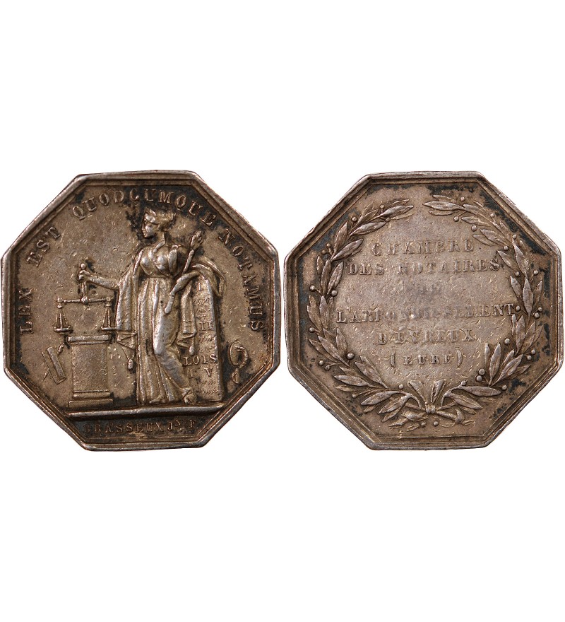 NOTAIRES, EVREUX – JETON ARGENT poinçon Abeille (1860-1879)