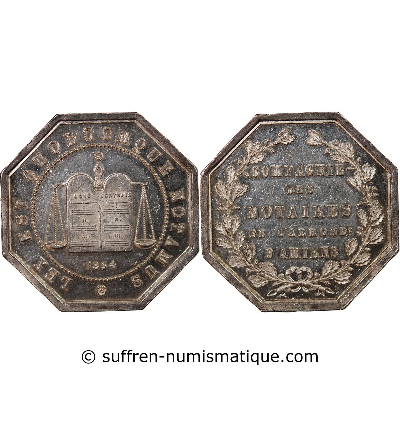NOTAIRES, AMIENS – JETON ARGENT poinçon Abeille (1860-1879)