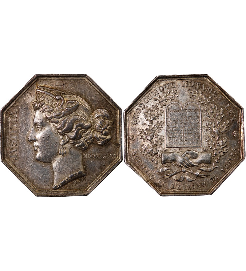 NOTAIRES, TROYES – JETON ARGENT poinçon Proue (1842-1845)