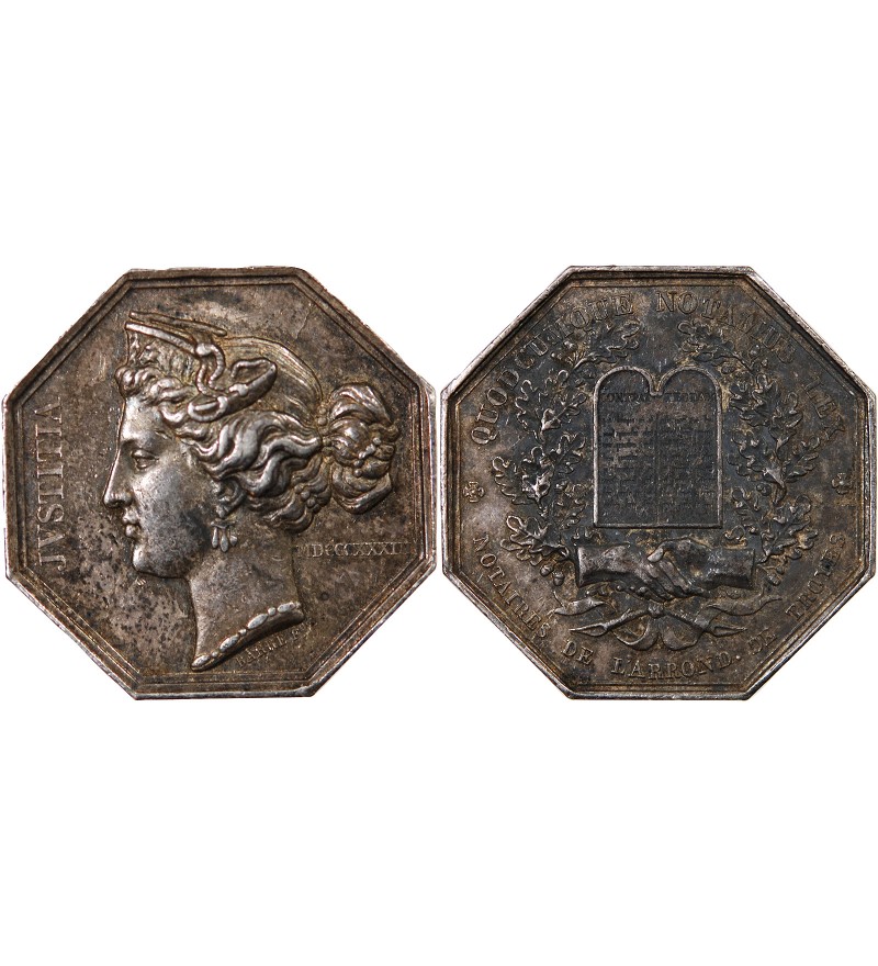 NOTAIRES, TROYES – JETON ARGENT poinçon Abeille (1860-1879)