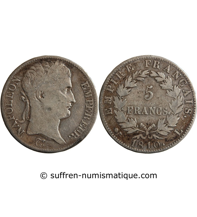 5 FRANCS NAPOLEON I  1810 L BAYONNE Variété L à droite