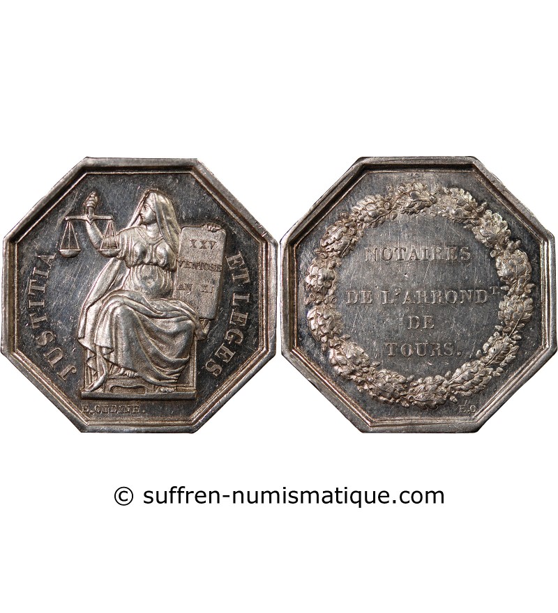 NOTAIRES, TOURS – JETON ARGENT poinçon Abeille (1860-1879)