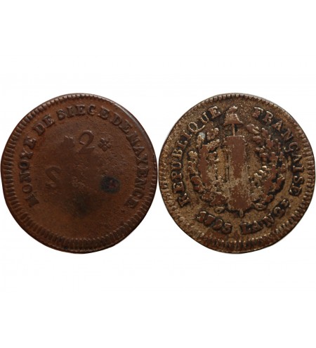 CONVENTION, SIEGE DE MAYENCE - 2 SOLS 1793