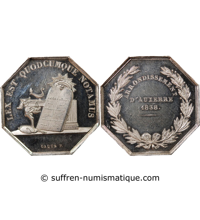 NOTAIRES, AUXERRE – JETON ARGENT poinçon Abeille (1860-1879)