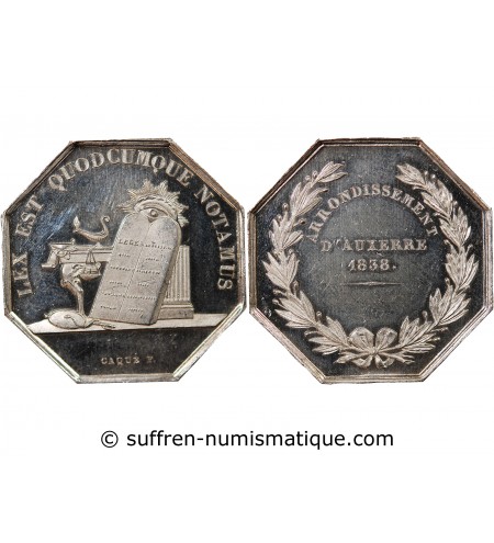 NOTAIRES, AUXERRE – JETON ARGENT poinçon Abeille (1860-1879)