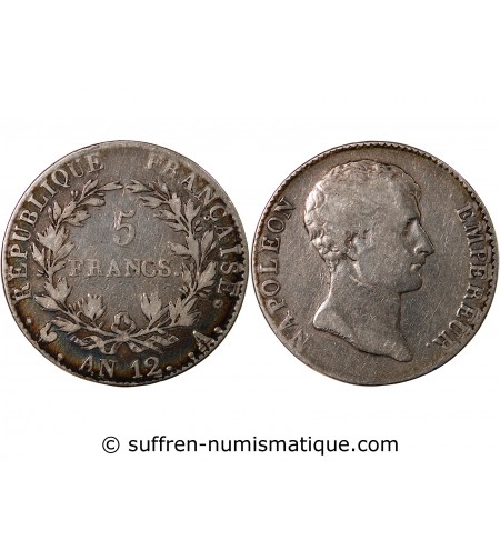 NAPOLEON Ier - 5 FRANCS AN 12 A PARIS "Type République"﻿﻿