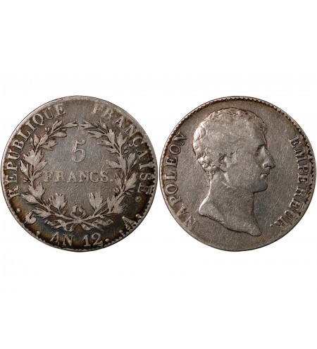 NAPOLEON Ier - 5 FRANCS AN 12 A PARIS "Type République"﻿﻿