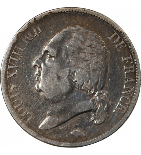 LOUIS XVIII - 5 FRANCS ARGENT 1824 B ROUEN