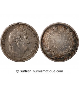 LOUIS PHILIPPE﻿ - 5 FRANCS ARGENT 1831 D LYON "Type Domard, Tr creux"