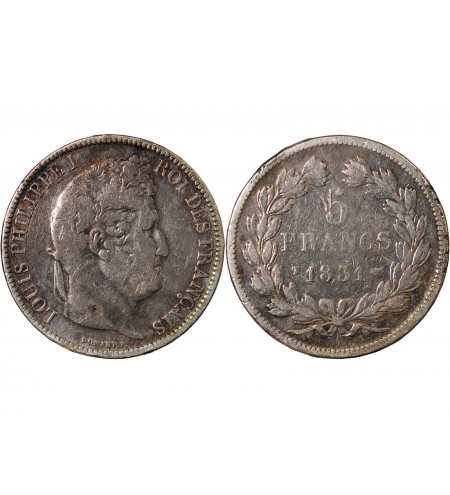 LOUIS PHILIPPE﻿ - 5 FRANCS ARGENT 1831 T NANTES "Type Domard, Tr relief"