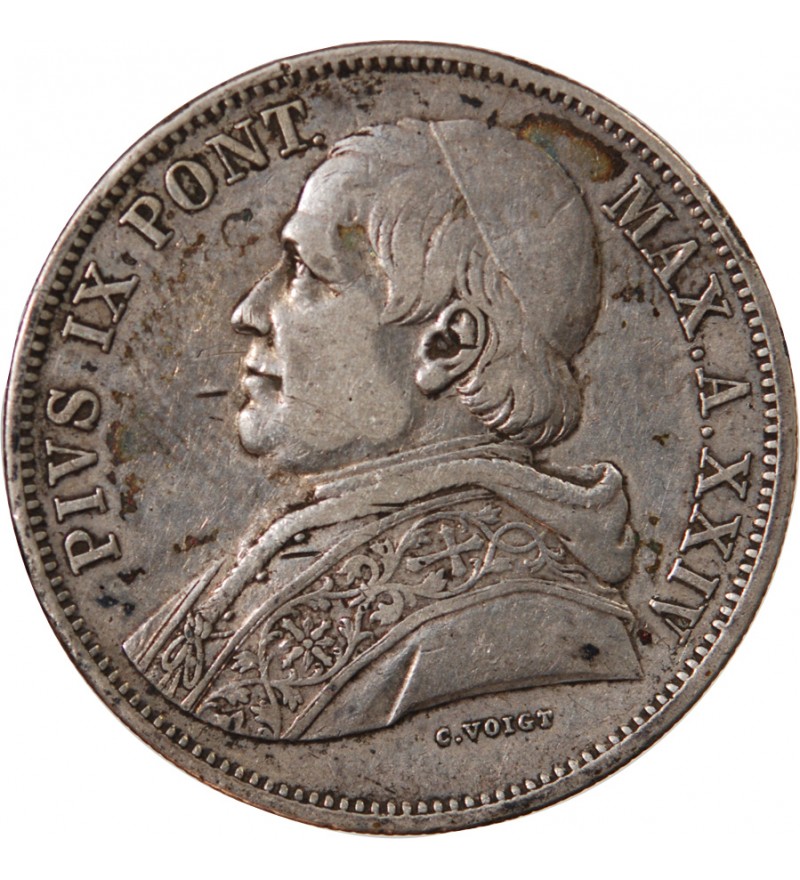 VATICAN, PIE IX - 5 LIRE 1870 R ROME AN XXIV