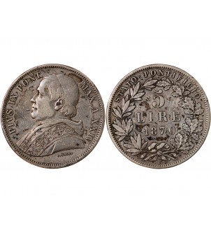 VATICAN, PIE IX - 5 LIRE 1870 R ROME AN XXIV 2