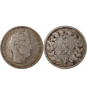 LOUIS PHILIPPE﻿ - 5 FRANCS ARGENT 1834 Q PERPIGNAN "Type Domard, Tr relief" 2