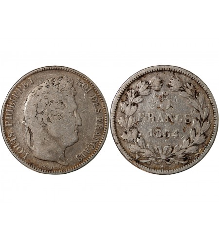 LOUIS PHILIPPE﻿ - 5 FRANCS ARGENT 1834 Q PERPIGNAN "Type Domard, Tr relief"