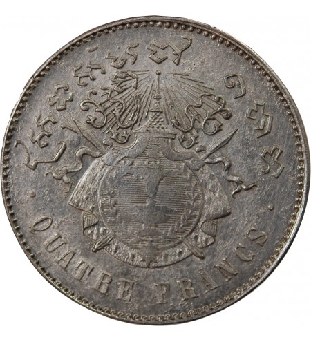 CAMBODGE, NORODOM Ier - 4 FRANCS ARGENT 1860