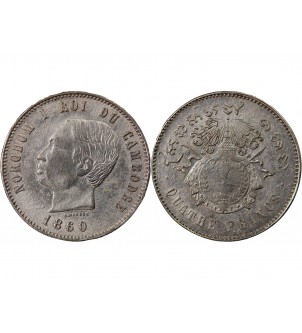 CAMBODGE, NORODOM Ier - 4 FRANCS ARGENT 1860 2