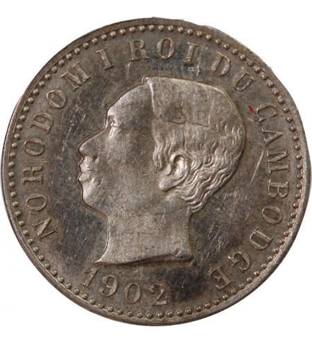 CAMBODGE, NORODOM Ier - 1 FRANC ARGENT 1902 - FRAPPE DE SOUVENIR