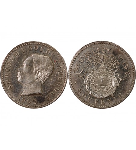 CAMBODGE, NORODOM Ier - 1 FRANC ARGENT 1902 - FRAPPE DE SOUVENIR