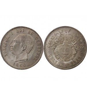 CAMBODGE, NORODOM Ier - 4 FRANCS ARGENT 1860 2