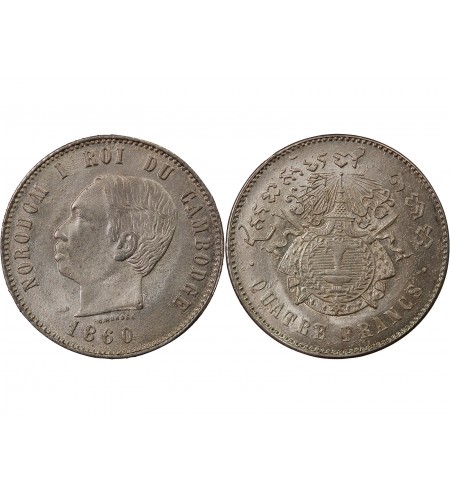 CAMBODGE, NORODOM Ier - 4 FRANCS ARGENT 1860