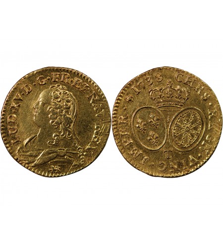 LOUIS XV - LOUIS D'OR AUX LUNETTES 1738 T NANTES