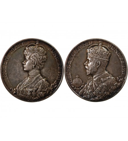 GRANDE-BRETAGNE, GEORGES V & MARY - MEDAILLE ARGENT 1911