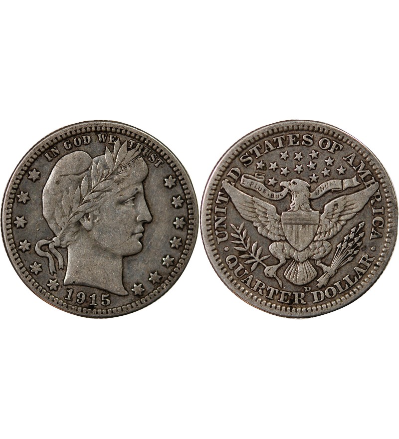 USA - 25 CENTS ARGENT "Barber Quarter" 1915 DENVER