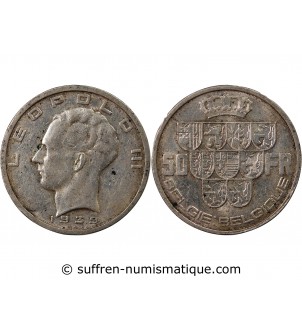 BELGIQUE, LEOPOLD III - 50 FRANCS ARGENT 1939