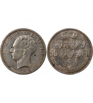 BELGIQUE, LEOPOLD III - 50 FRANCS ARGENT 1939 2