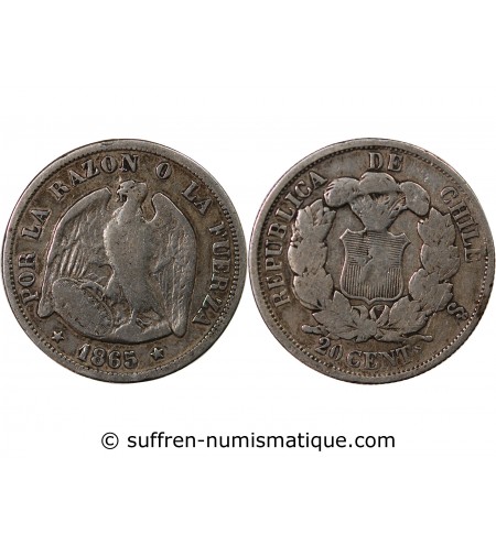 CHILI - 20 CENTAVOS ARGENT 1865 So