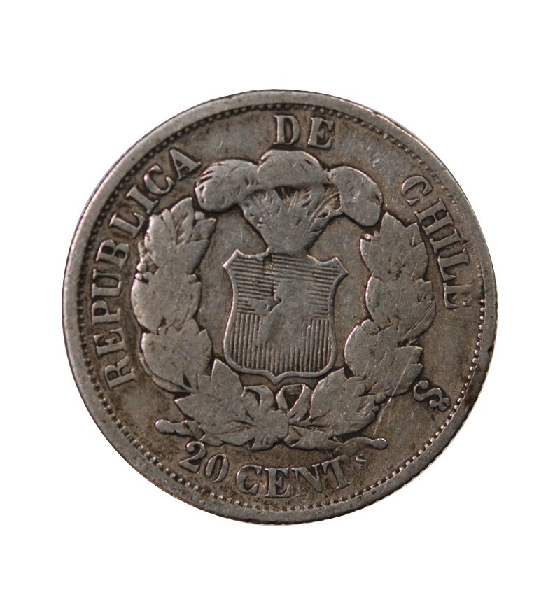 CHILI - 20 CENTAVOS ARGENT 1865 So