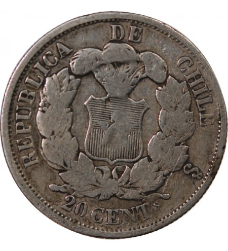 CHILI - 20 CENTAVOS ARGENT 1865 So