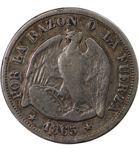 CHILI - 20 CENTAVOS ARGENT 1865 So