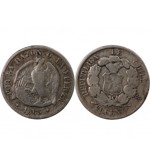 CHILI - 20 CENTAVOS ARGENT 1865 So 2