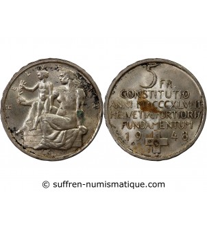 SUISSE, CONSTITUTION - 5 FRANCS ARGENT 1948 B